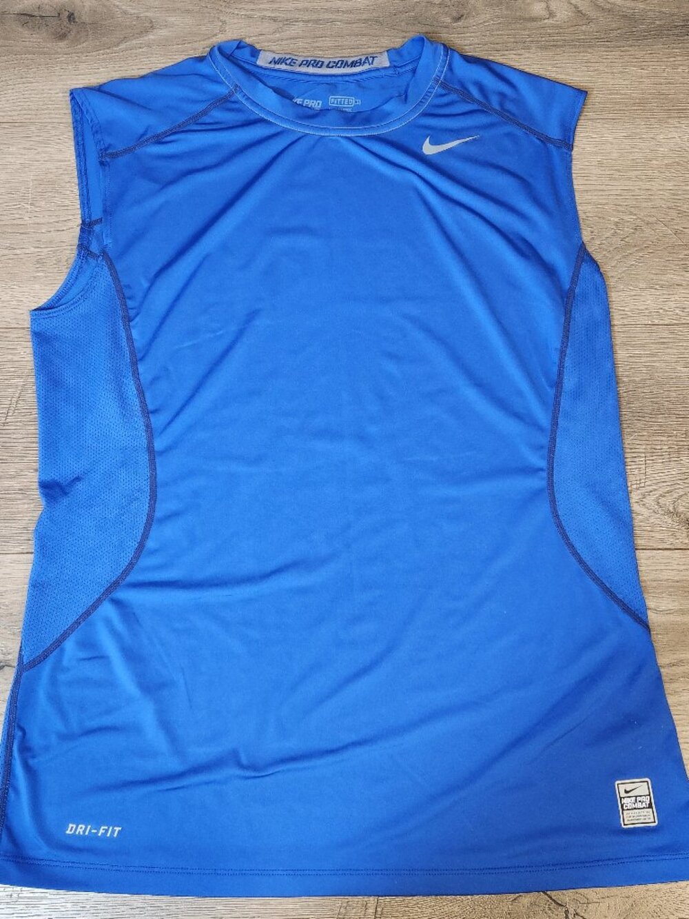 Nike Pro Combat Sleeveless Shirt Mens L Fitted Blue Dri-FIT Gym